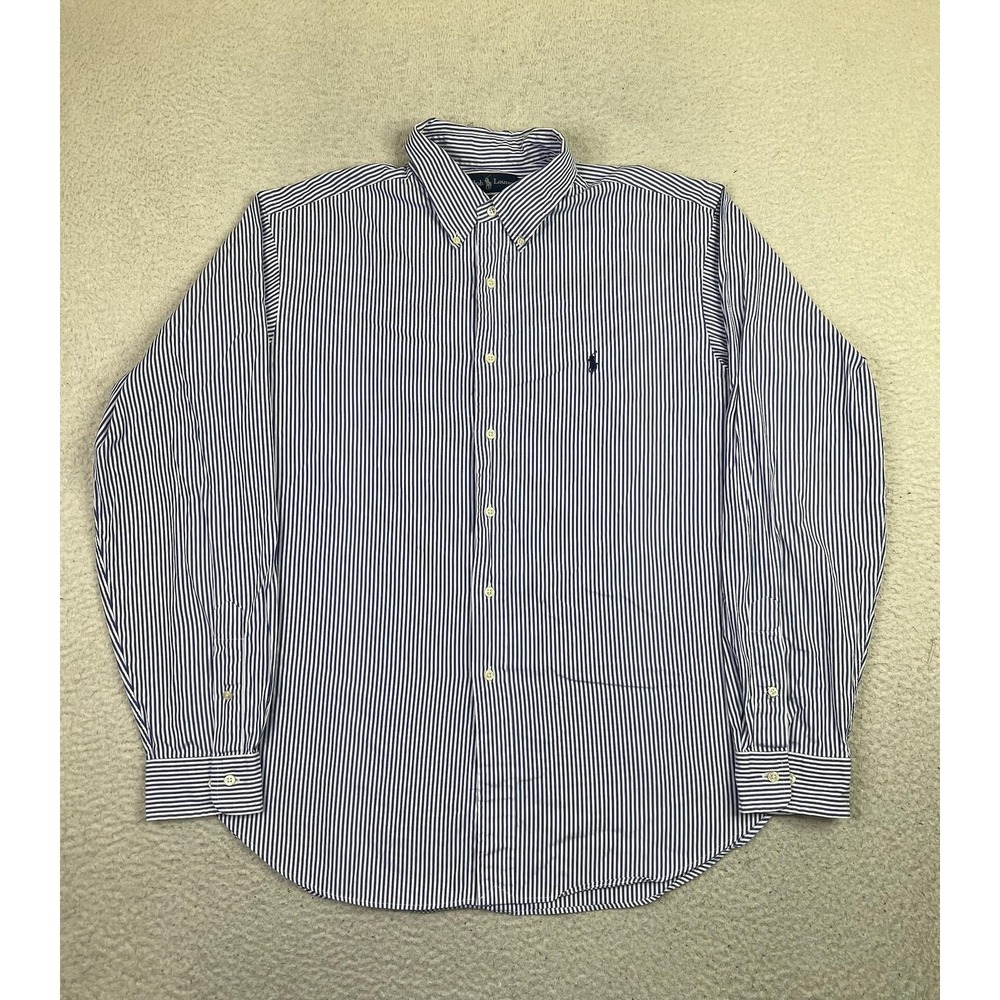 Polo Ralph Lauren Dress Shirt Mens 17.5 36/37 Blue Stripe Classic Button Down LS - Picture 1 of 9